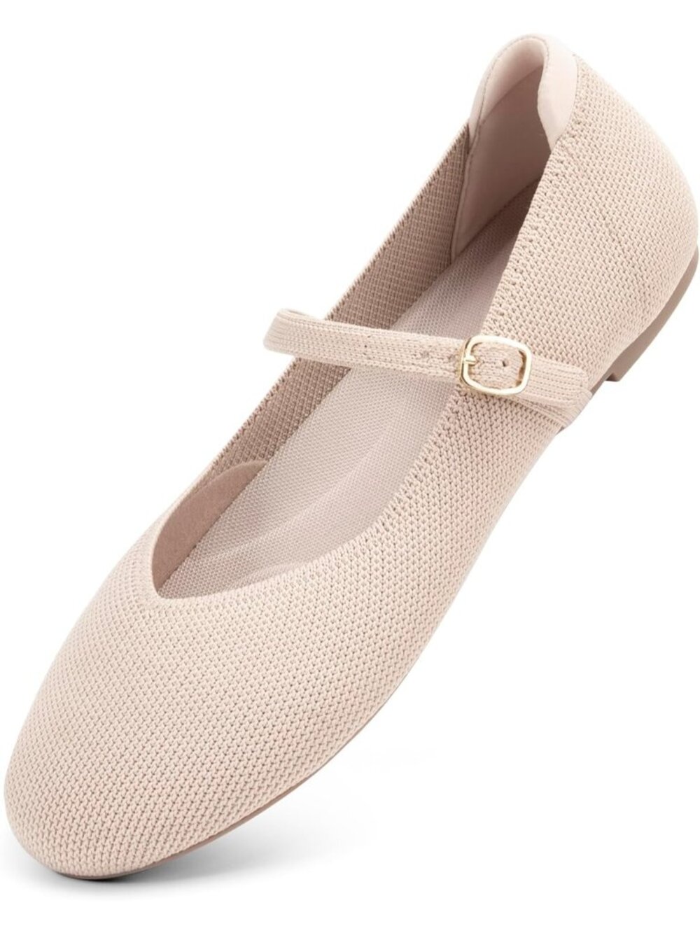 Women's Almond Comfortable Round Toe Ballet Flats with Strap Knit Mary Jane Shoe - Picture 4 of 6